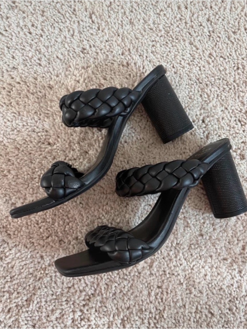 Black leather braided strappy heeled sandals target comfortable sz 7.5 EUC